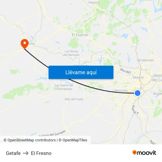 Getafe to El Fresno map