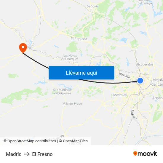 Madrid to El Fresno map