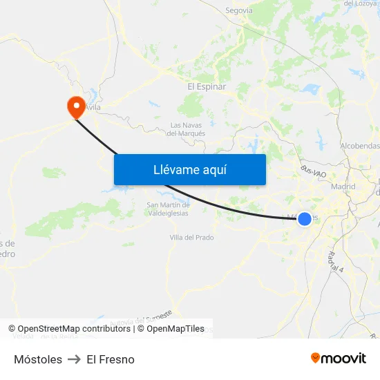 Móstoles to El Fresno map