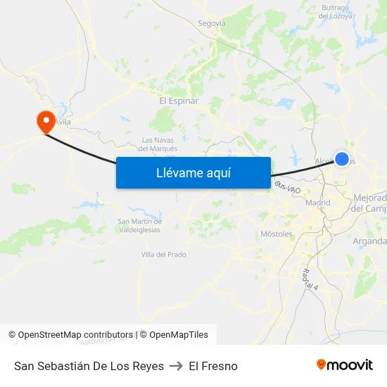San Sebastián De Los Reyes to El Fresno map