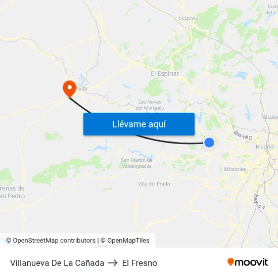 Villanueva De La Cañada to El Fresno map