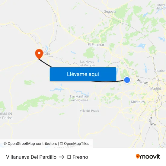 Villanueva Del Pardillo to El Fresno map