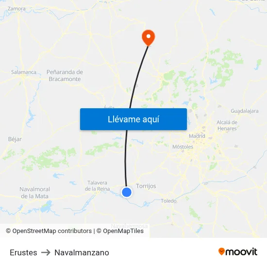 Erustes to Navalmanzano map