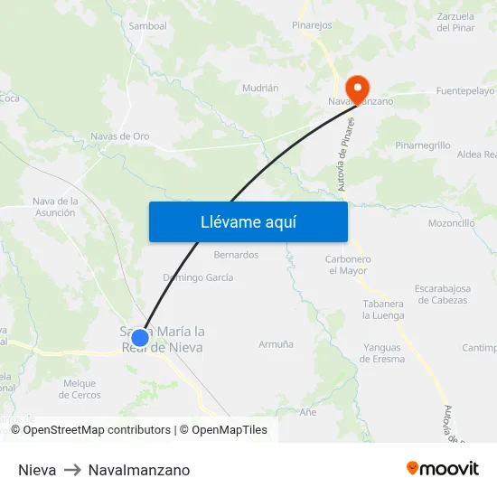 Nieva to Navalmanzano map