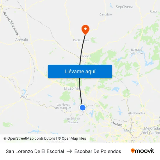San Lorenzo De El Escorial to Escobar De Polendos map