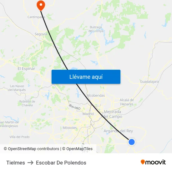 Tielmes to Escobar De Polendos map