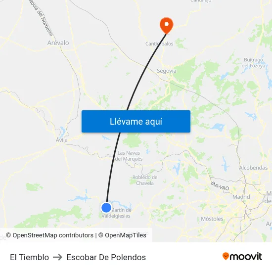 El Tiemblo to Escobar De Polendos map