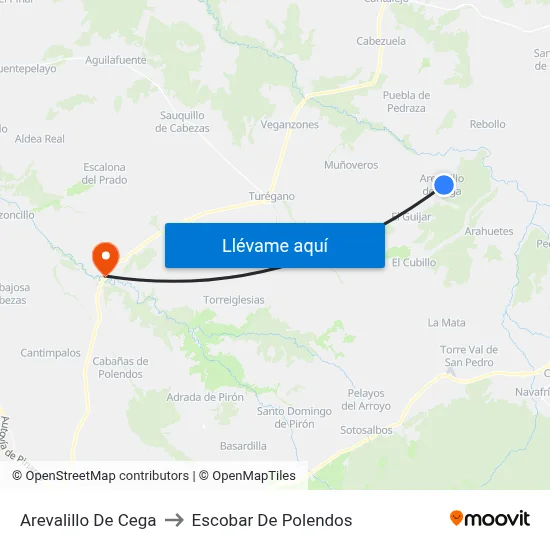 Arevalillo De Cega to Escobar De Polendos map