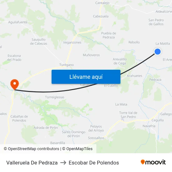 Valleruela De Pedraza to Escobar De Polendos map