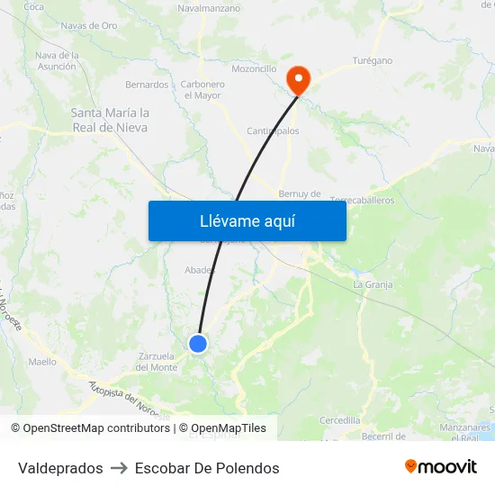 Valdeprados to Escobar De Polendos map