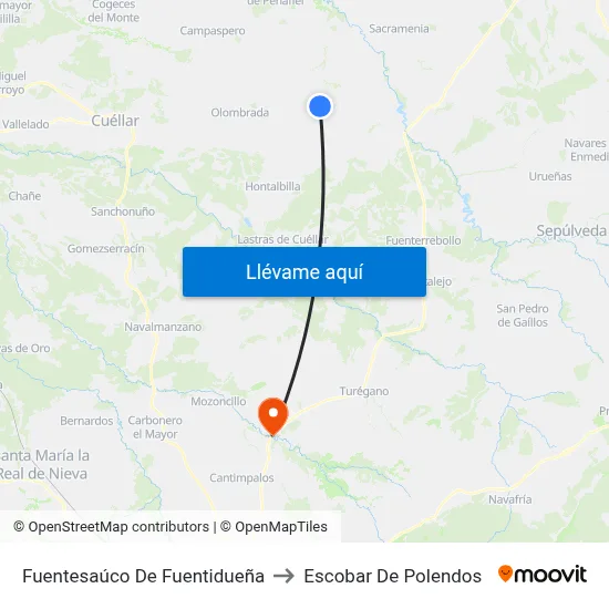 Fuentesaúco De Fuentidueña to Escobar De Polendos map
