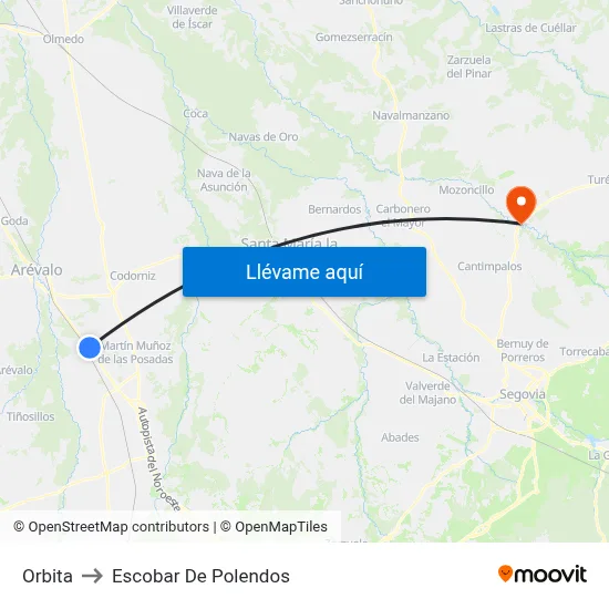 Orbita to Escobar De Polendos map