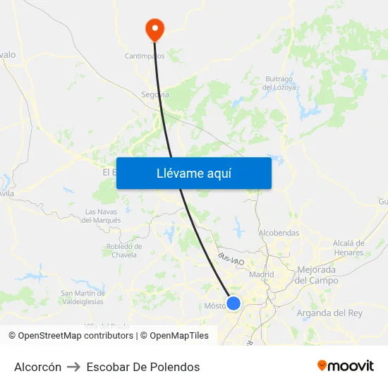 Alcorcón to Escobar De Polendos map