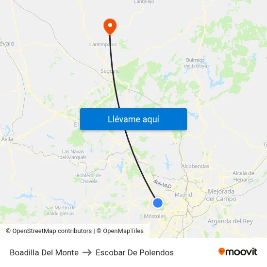 Boadilla Del Monte to Escobar De Polendos map