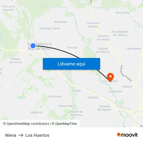 Nieva to Los Huertos map