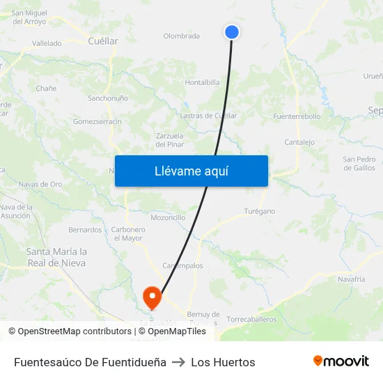 Fuentesaúco De Fuentidueña to Los Huertos map