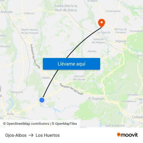 Ojos-Albos to Los Huertos map