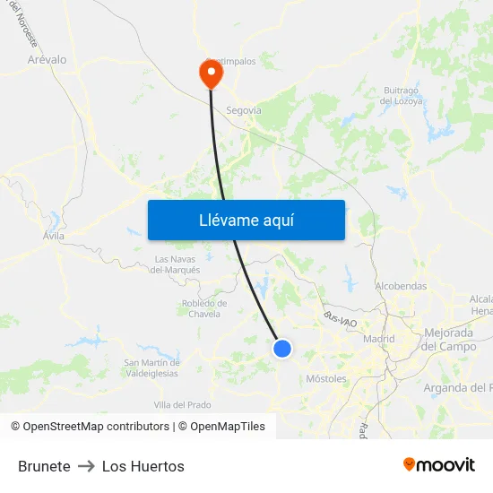 Brunete to Los Huertos map