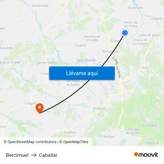 Bercimuel to Caballar map