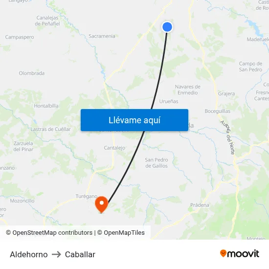 Aldehorno to Caballar map