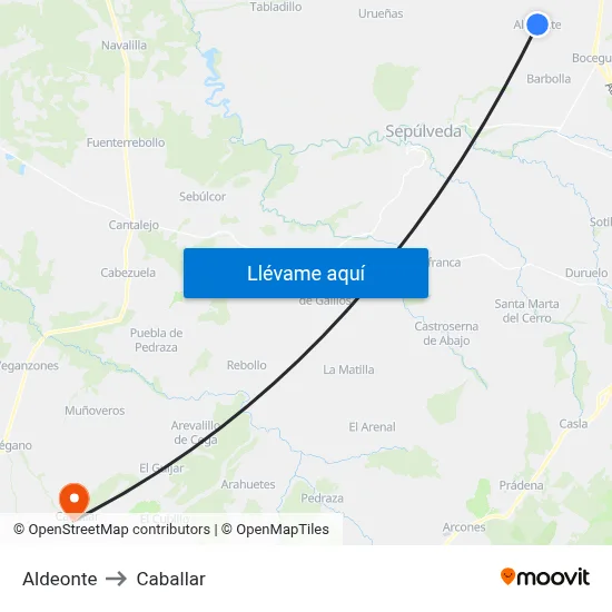 Aldeonte to Caballar map