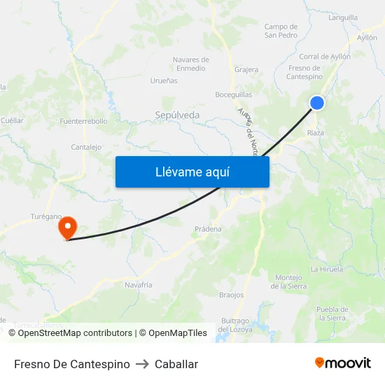 Fresno De Cantespino to Caballar map