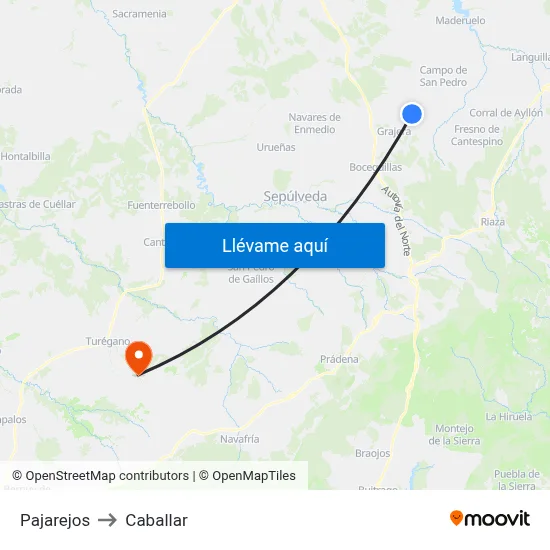 Pajarejos to Caballar map