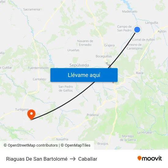 Riaguas De San Bartolomé to Caballar map