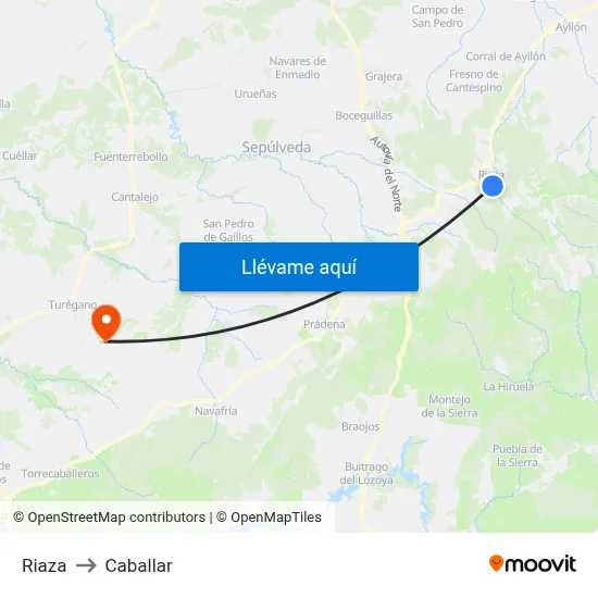 Riaza to Caballar map