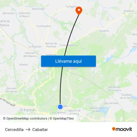 Cercedilla to Caballar map