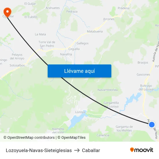 Lozoyuela-Navas-Sieteiglesias to Caballar map