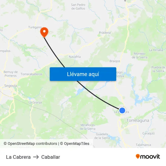 La Cabrera to Caballar map