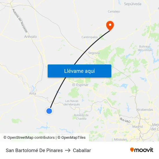 San Bartolomé De Pinares to Caballar map