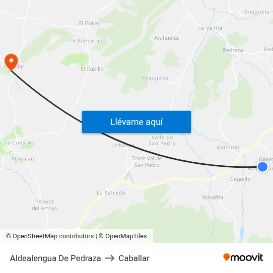 Aldealengua De Pedraza to Caballar map