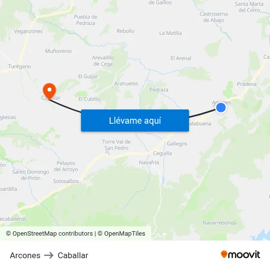 Arcones to Caballar map