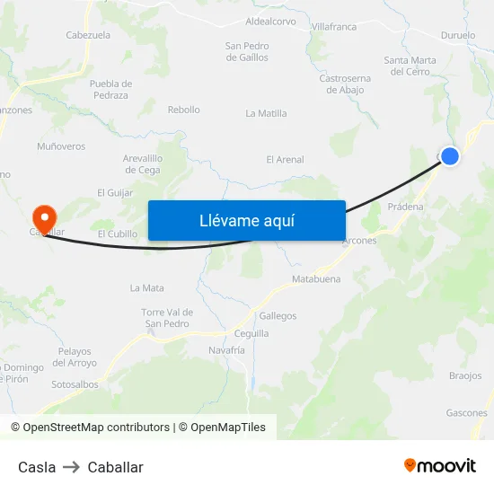 Casla to Caballar map