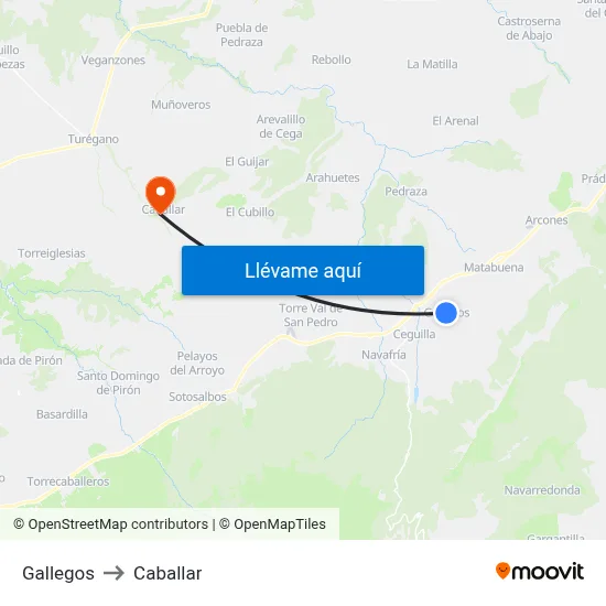 Gallegos to Caballar map