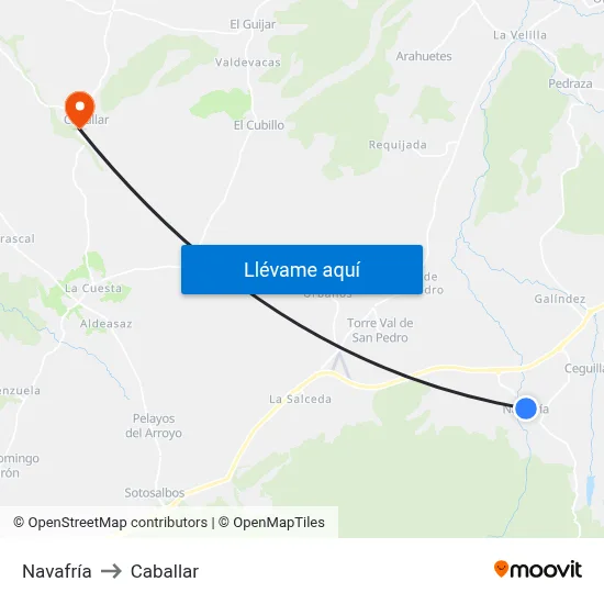 Navafría to Caballar map
