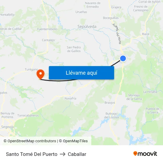Santo Tomé Del Puerto to Caballar map