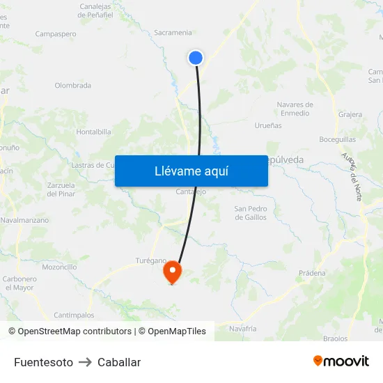 Fuentesoto to Caballar map