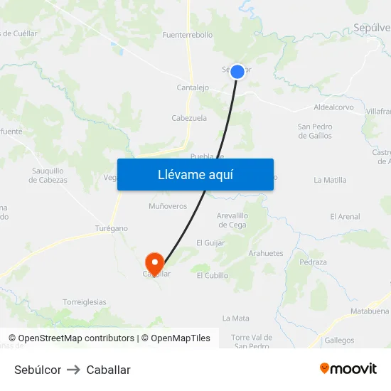 Sebúlcor to Caballar map