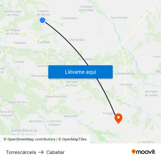 Torrescárcela to Caballar map