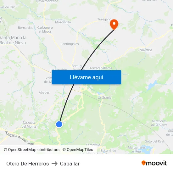 Otero De Herreros to Caballar map