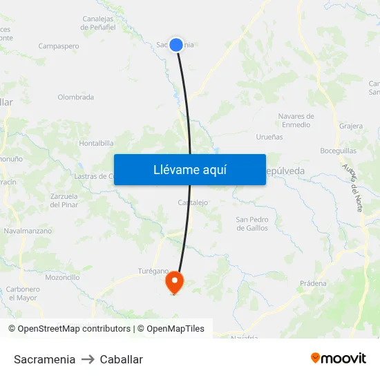 Sacramenia to Caballar map