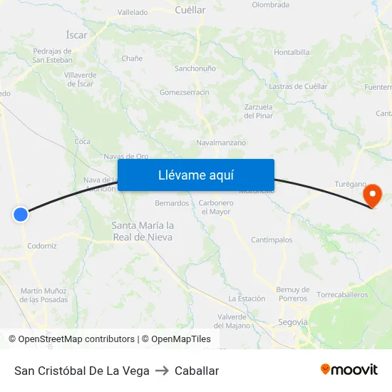 San Cristóbal De La Vega to Caballar map