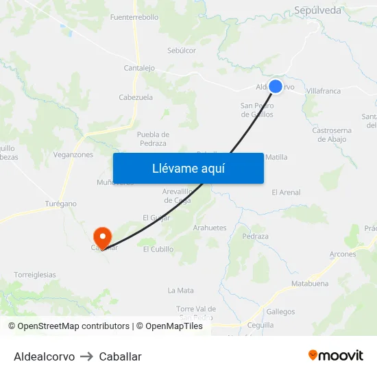 Aldealcorvo to Caballar map