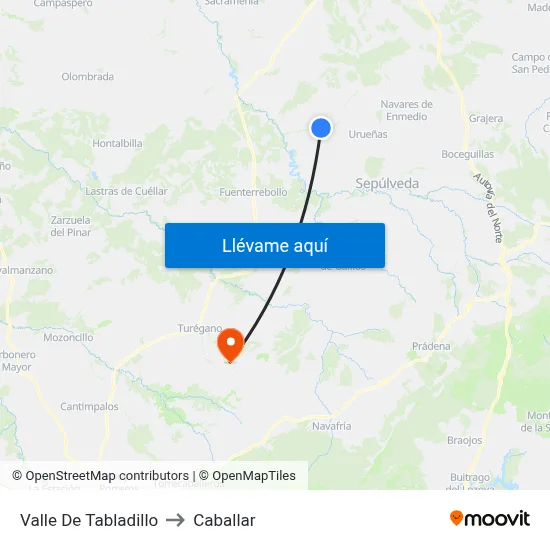 Valle De Tabladillo to Caballar map
