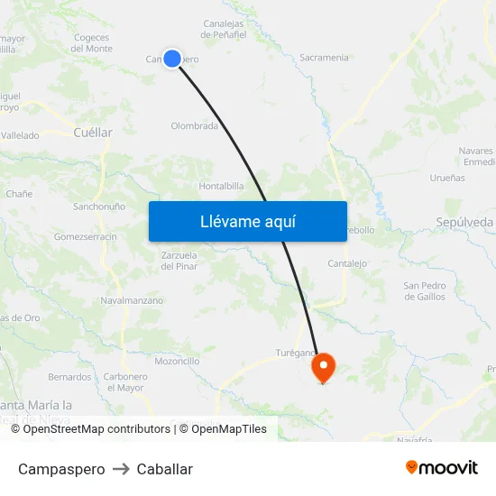 Campaspero to Caballar map