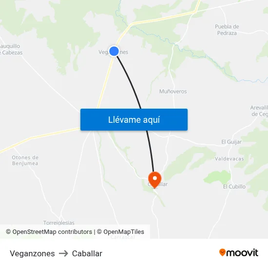 Veganzones to Caballar map
