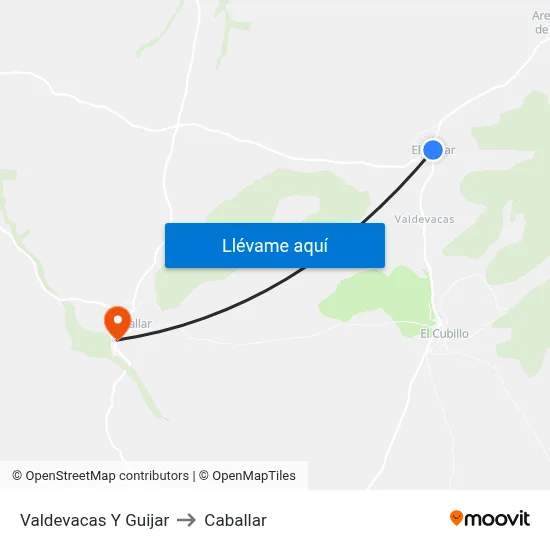 Valdevacas Y Guijar to Caballar map